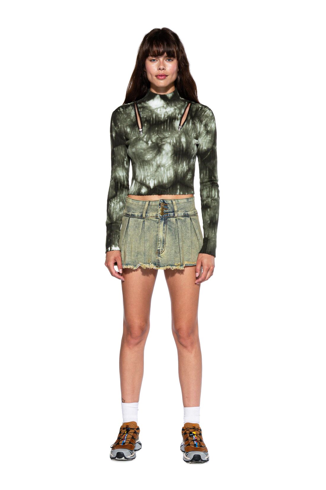 Slit Shoulder Dyed Knit Sweater Top
