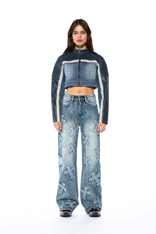 Cross Patch Straight Leg Jean