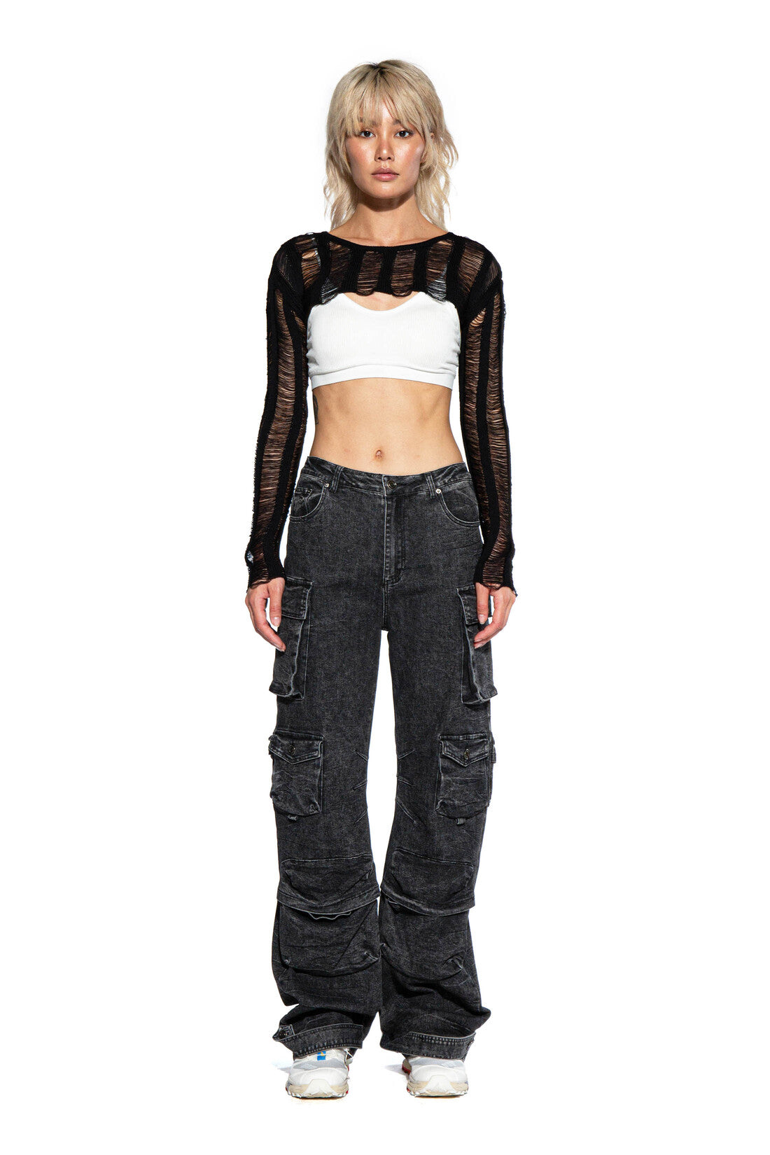 VINTAGE EFFECT BLACK DENIM CARGO PANTS - Afterhour