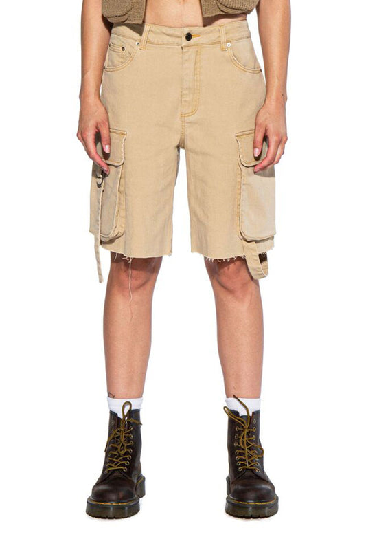 TWILL CARGO BAGGY SHORTS WITH STRAPS