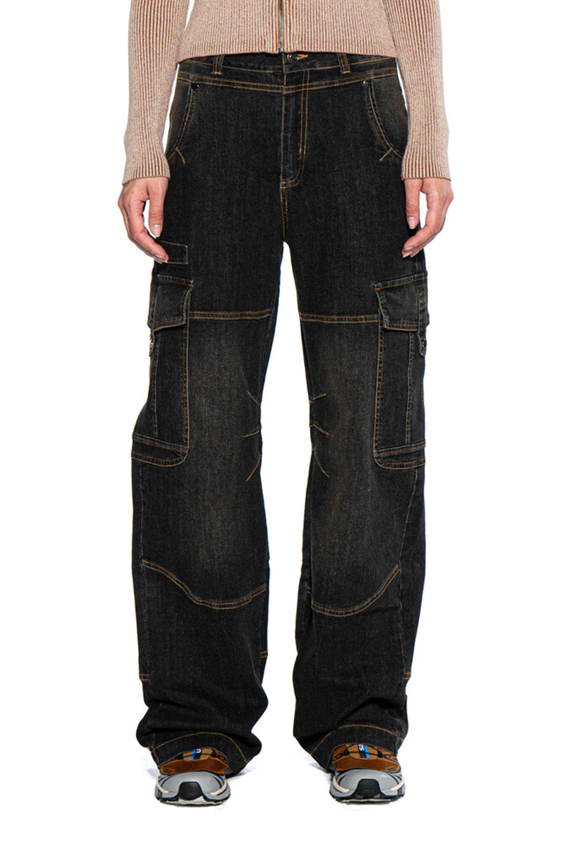 Oversized Washed Contrast Stitch Jeans