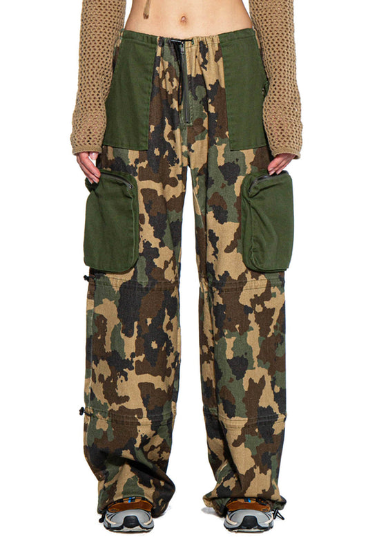 CAMOUFLAGE PRINTED TWILL CARGO BAGGY PANTS