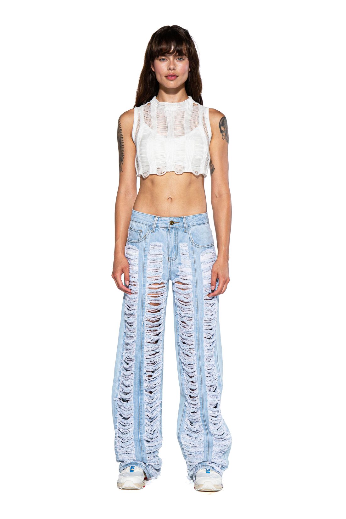 SHREDDED KNIT SWEATER SLEEVELESS CROP TOP - Afterhour