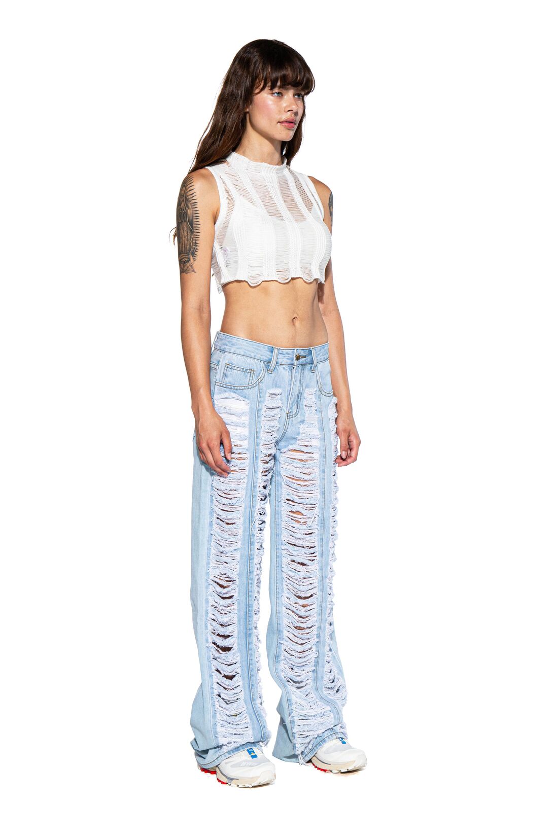 SHREDDED KNIT SWEATER SLEEVELESS CROP TOP - Afterhour