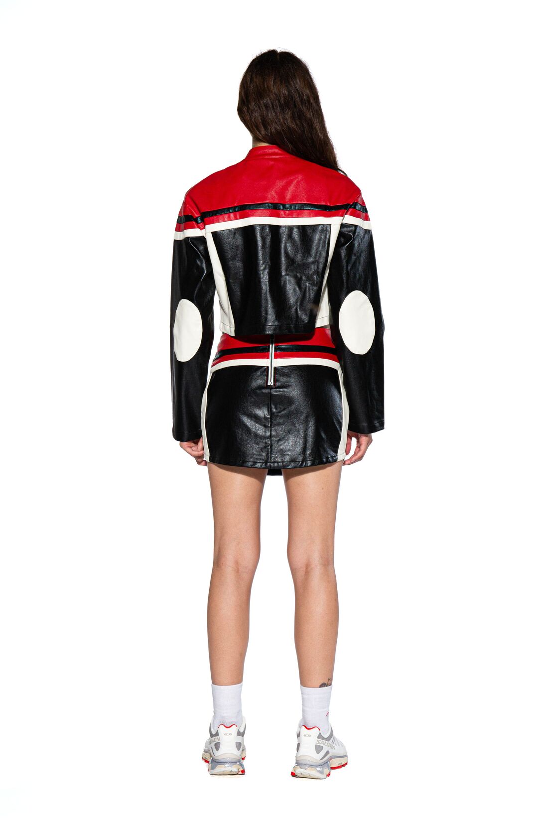 MOTOR LETTER FAUX LEATHER MINI SKIRT