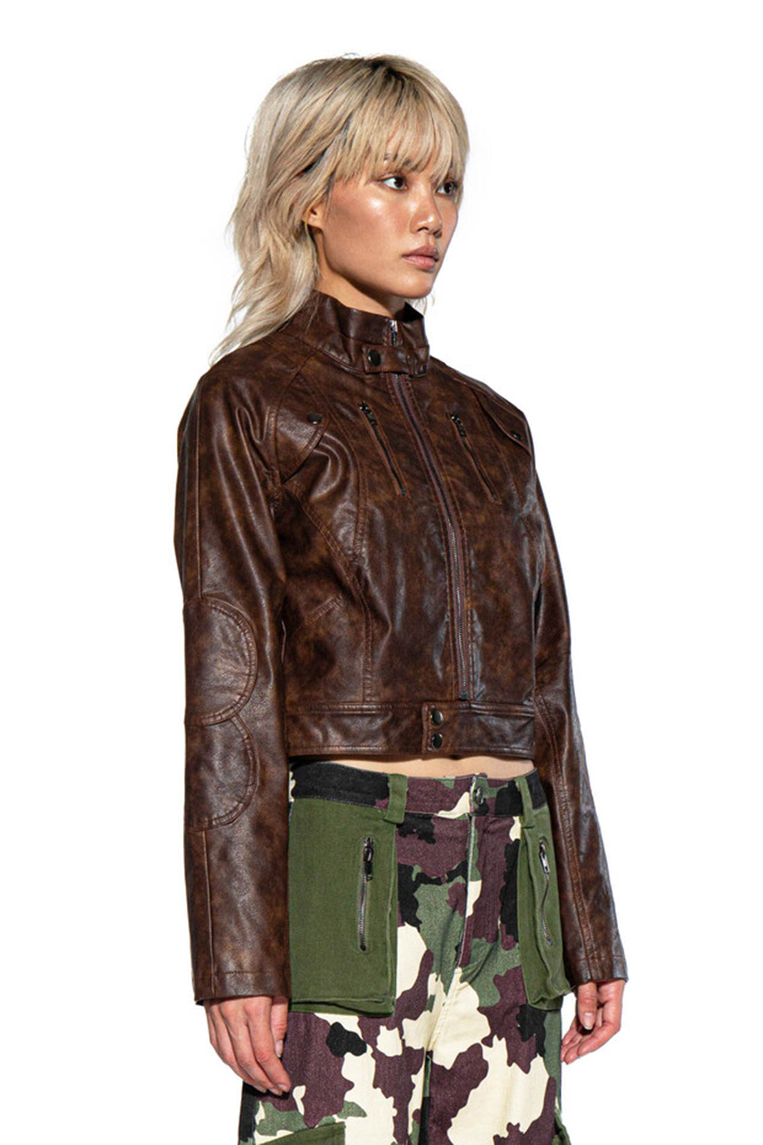 VINTAGE WASHED FAUX LEATHER MOTO JACKET