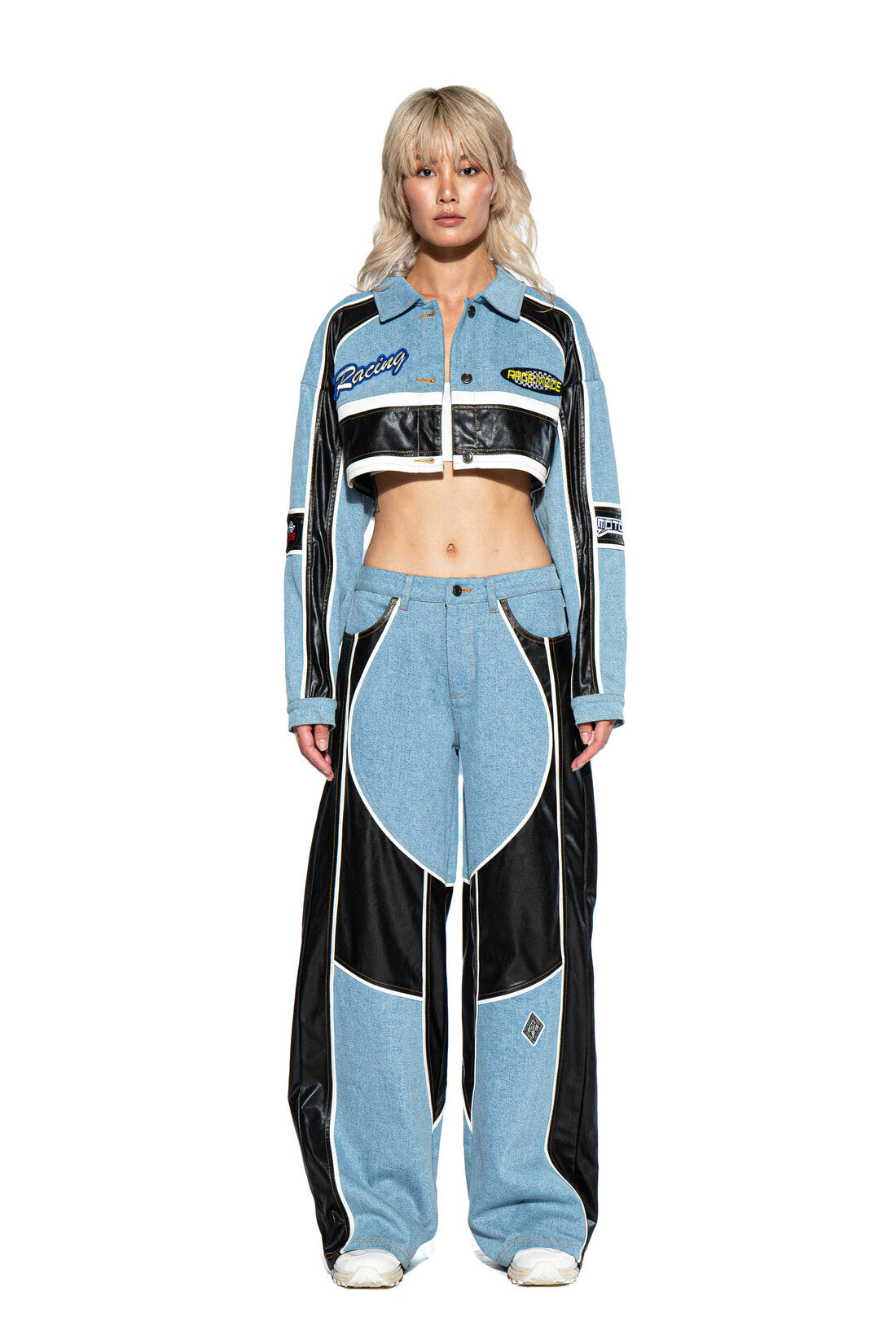 Denim with Faux Leather Moto Baggy Jean