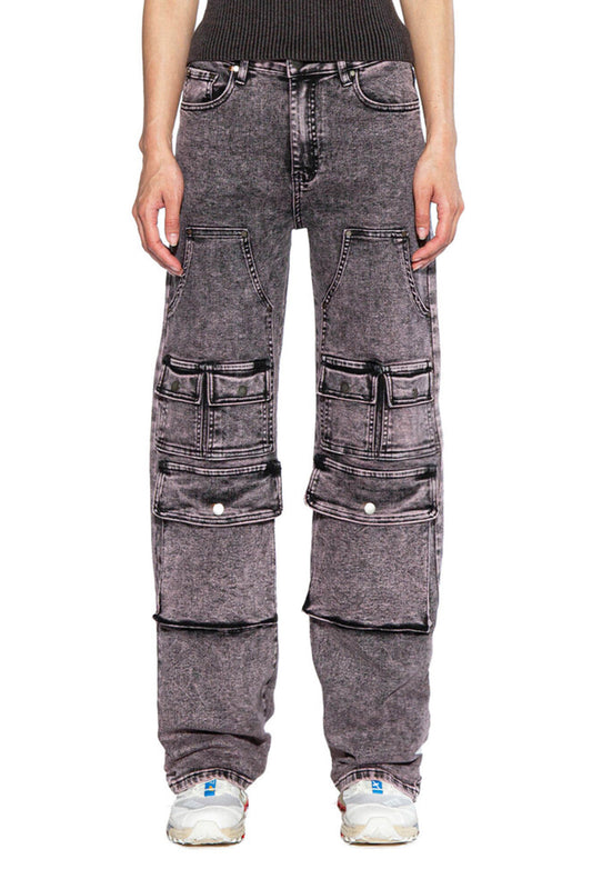 Stone Washed Denim Cargo Pant