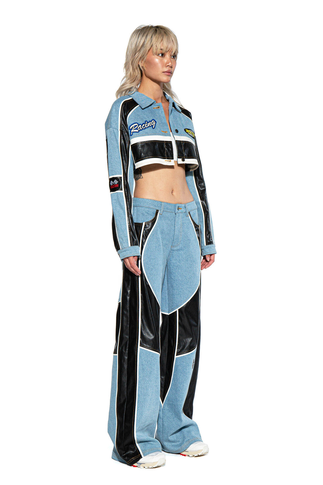 Denim with Faux Leather Moto Baggy Jean