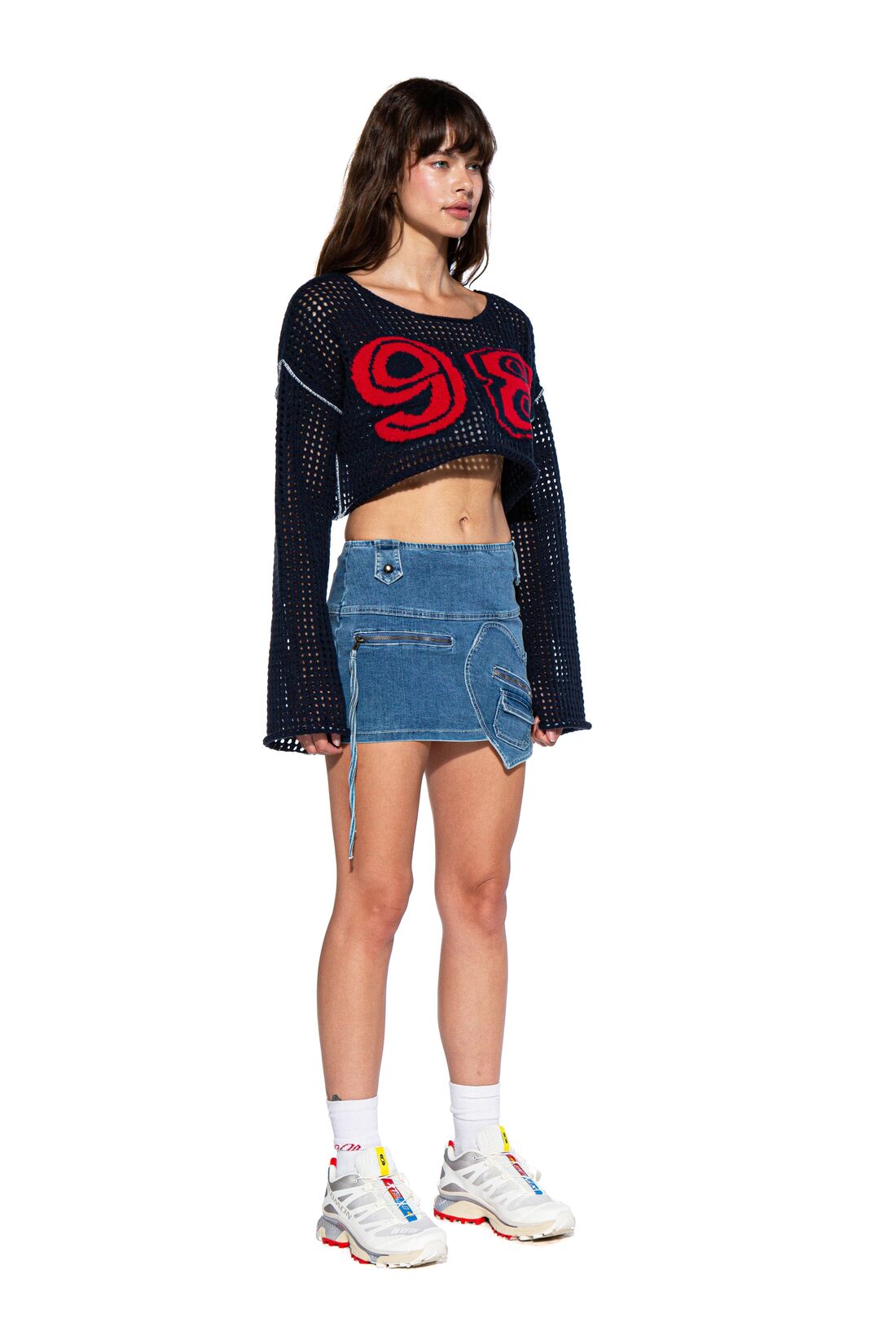HEART SHAPED PATCHED POCKET DENIM MICRO MINI SKIRT
