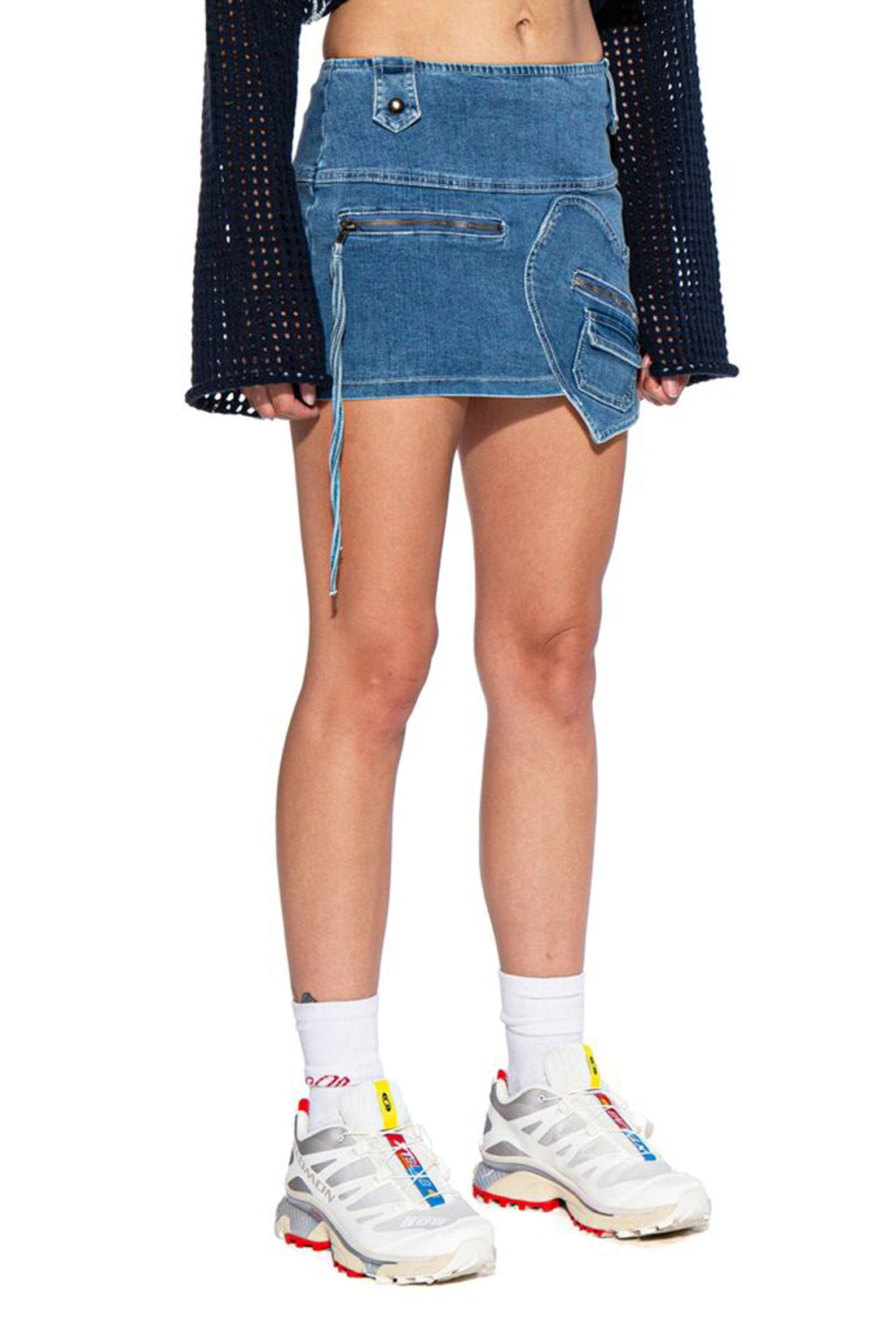 HEART SHAPED PATCHED POCKET DENIM MICRO MINI SKIRT