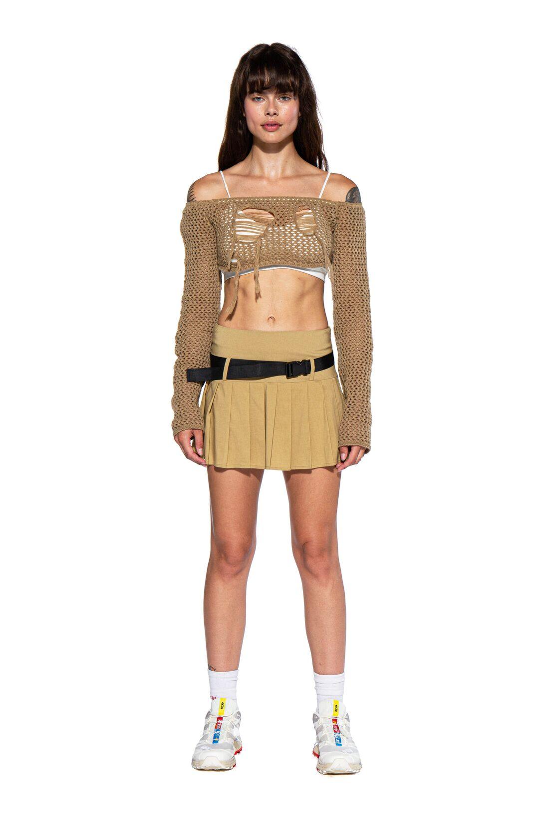 Pleated Belt Mini Skirt