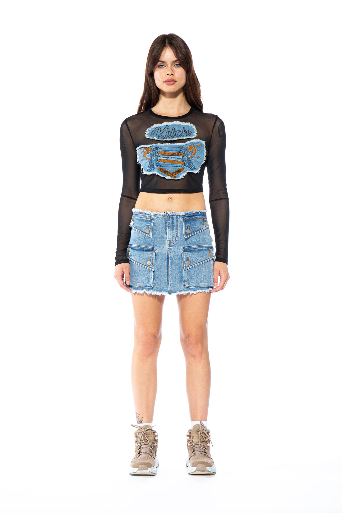 Kitch Embroidery Mesh Crop Top