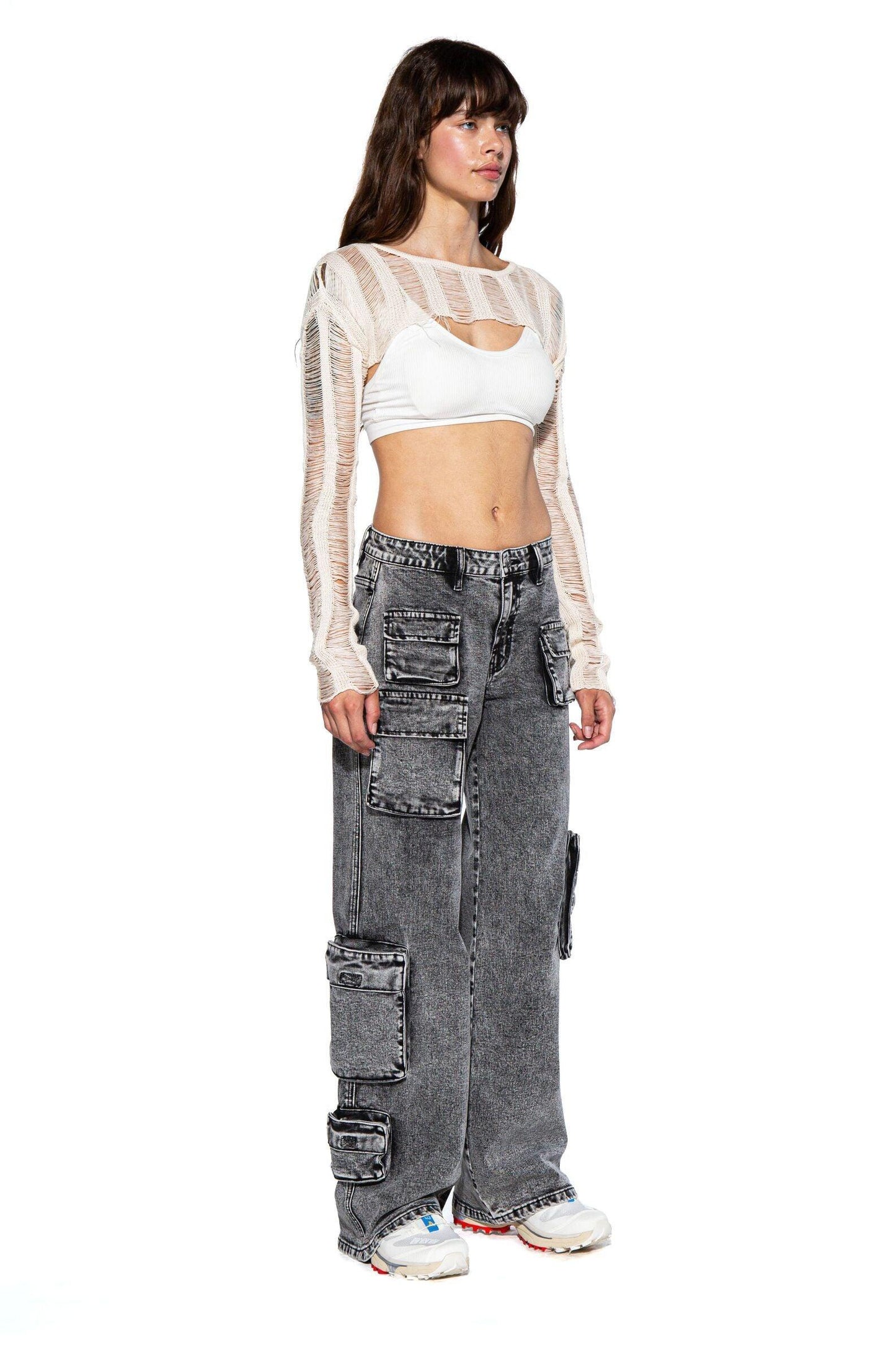 Acid Washed Denim Cargo Pants - Afterhour