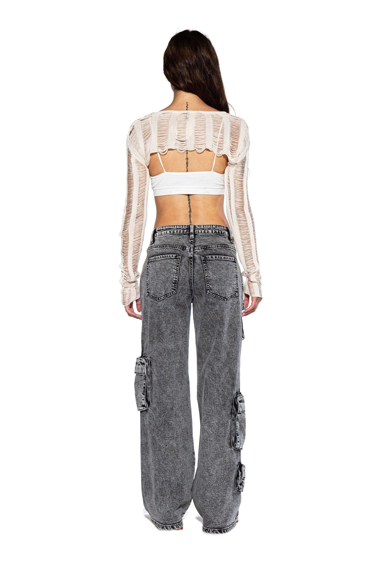 Acid Washed Denim Cargo Pants - Afterhour